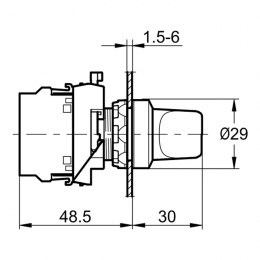 PB0-AJ21; Переключатель с фиксацией, без подсветки, удлиненная рукоятка, 2 положения 0-1, 1NO. (Черн